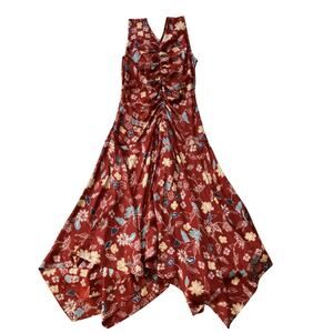 NEW Ulla Johnson Alma Asymmetric Ruched Silk Dress In Anemone Size 14